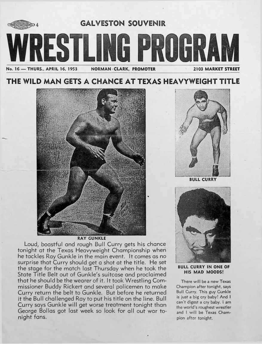 Galveston Souvenir Wrestling Program, 1953