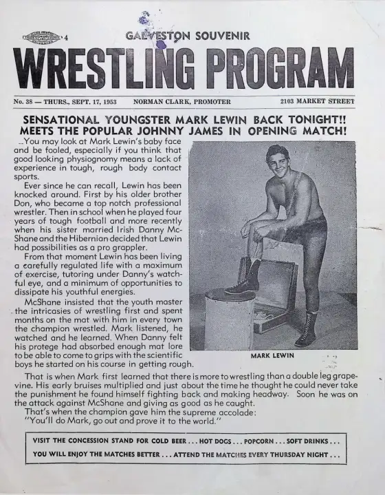 Galveston Souvenir Wrestling Program, THURS., SEPT. 17, 1953