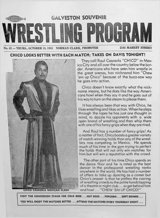 Galveston Souvenir Wrestling Program, THURS., OCTOBER 15, 1953