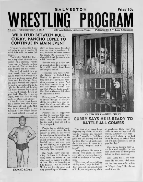 Galveston Souvenir Wrestling Program, Thursday May 14, 1959