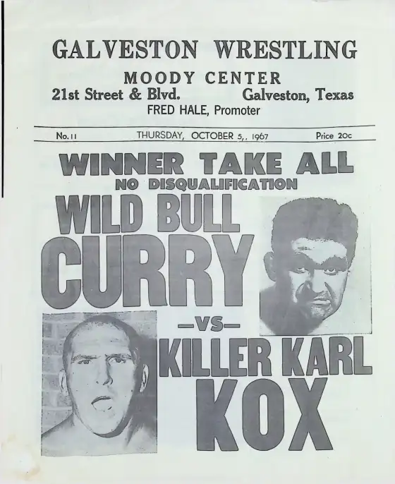 Galveston Souvenir Wrestling Program, THURSDAY, OCTOBER 5,, 1967