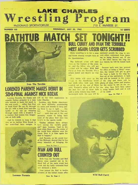 Lake Charles Wrestling Program, WEDNESDAY, JULY 25, 1962