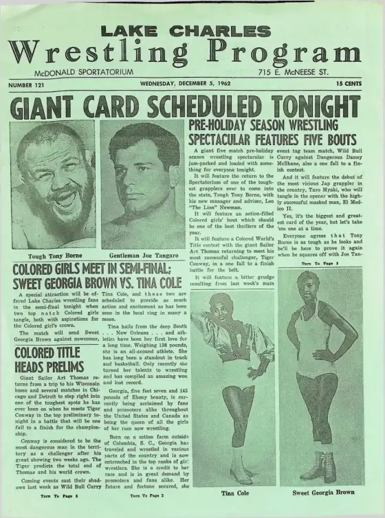 Lake Charles Wrestling Program, WEDNESDAY, DECEMBER 5, 1962