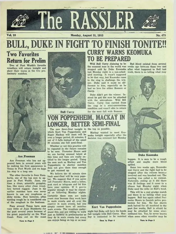 The RASSLER, Monday, August 31, 1953