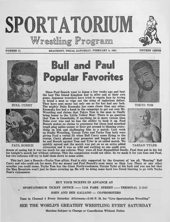 SPORTATORIUM Wrestling Program, SATURDAY, FEBRUARY 8, 1964