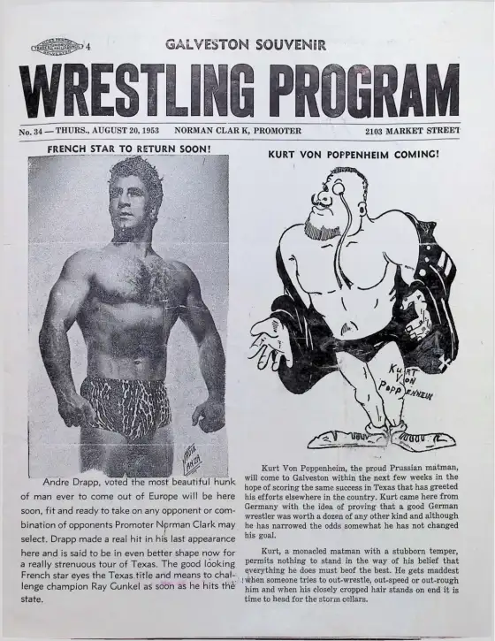 Galveston Souvenir Wrestling Program, THURS., AUGUST 20, 1953