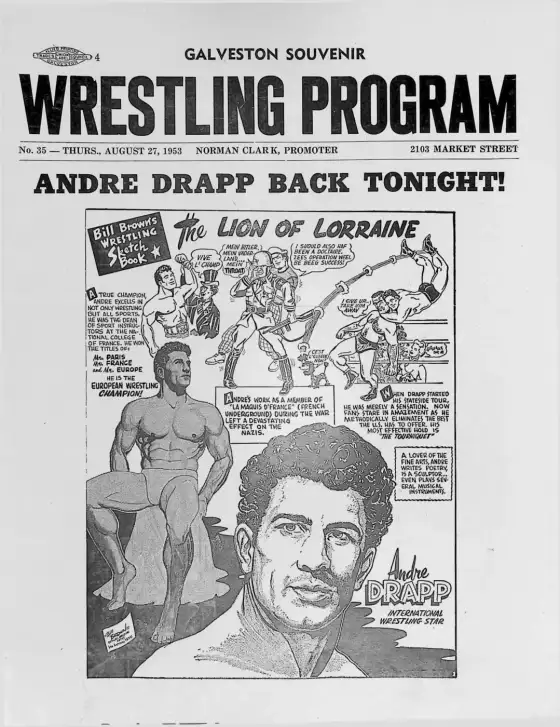 Galveston Souvenir Wrestling Program, THURS., AUGUST 27, 1953