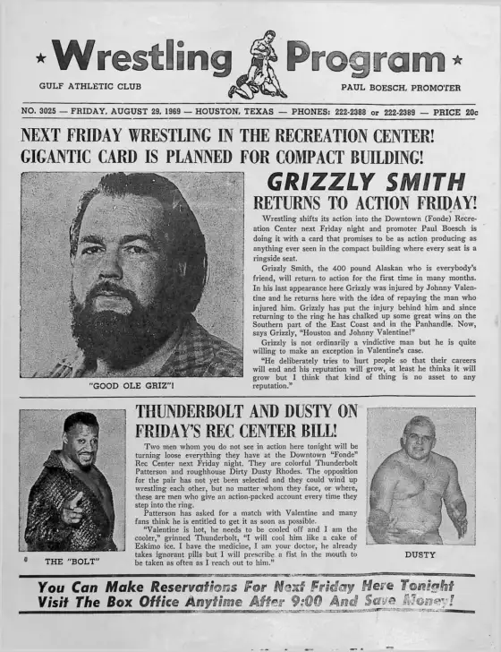 Wrestling Program, FRIDAY, AUGUST 29, 1969