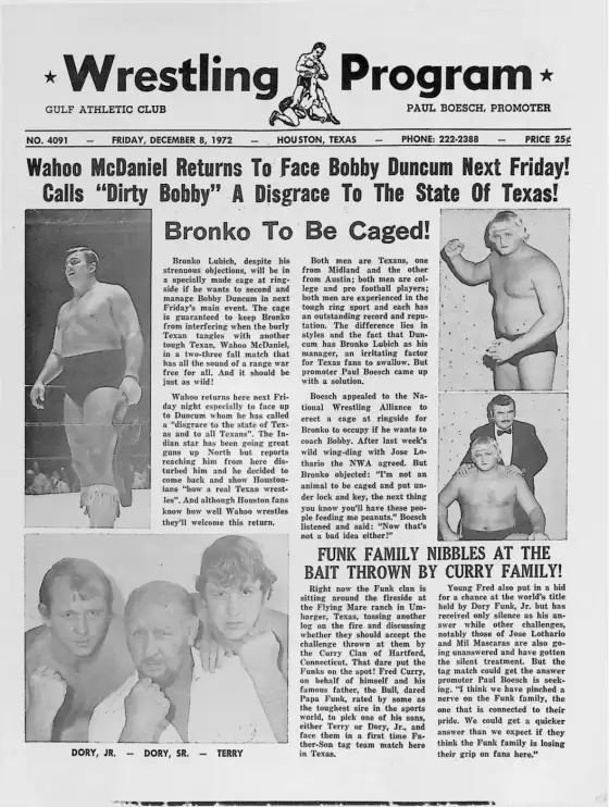 Wrestling Program, Friday, December 8, 1972
