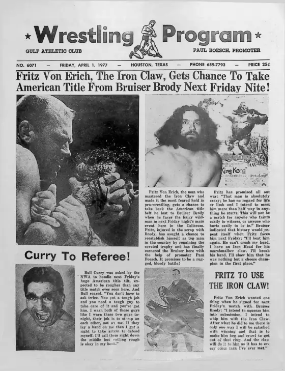 Wrestling Program, FRIDAY, APRIL 1, 1977