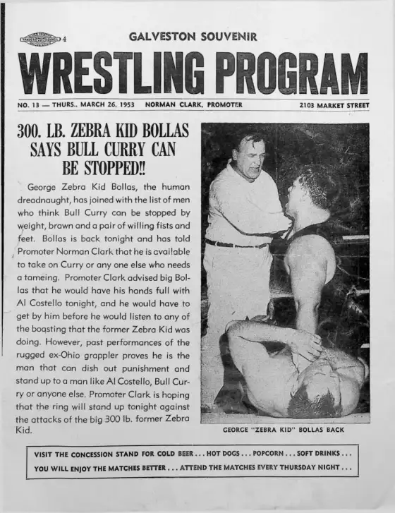 Galveston Souvenir Wrestling Program, 1953-03-26