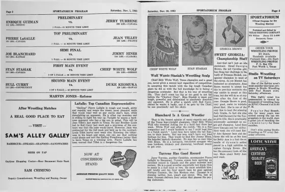 SPORTATORIUM Wrestling Program, SATURDAY, NOVEMBER 30, 1063