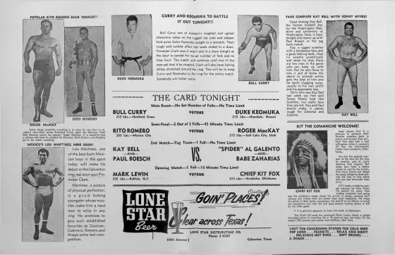 WRESTLING PROGRAM, THURS., AUGUST 20, 1953