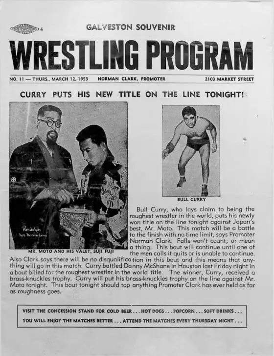 GALVESTON SOUVENIR WRESTLING PROGRAM, THURS., MARCH 12, 1953