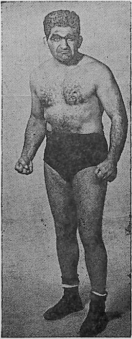 Shown at right is Bull Curry, who claims distinction of being world's toughest mat star. Bull see actions here for first time in ten months tonight as he collides with Ireland's burliest wrestler. Skull Murphy.