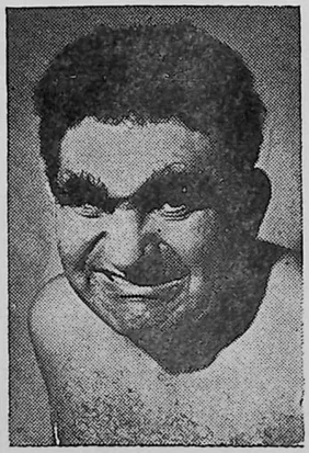 Shown at right is Bull Curry, who claims distinction of being world's toughest mat star. Bull see actions here for first time in ten months tonight as he collides with Ireland's burliest wrestler. Skull Murphy.